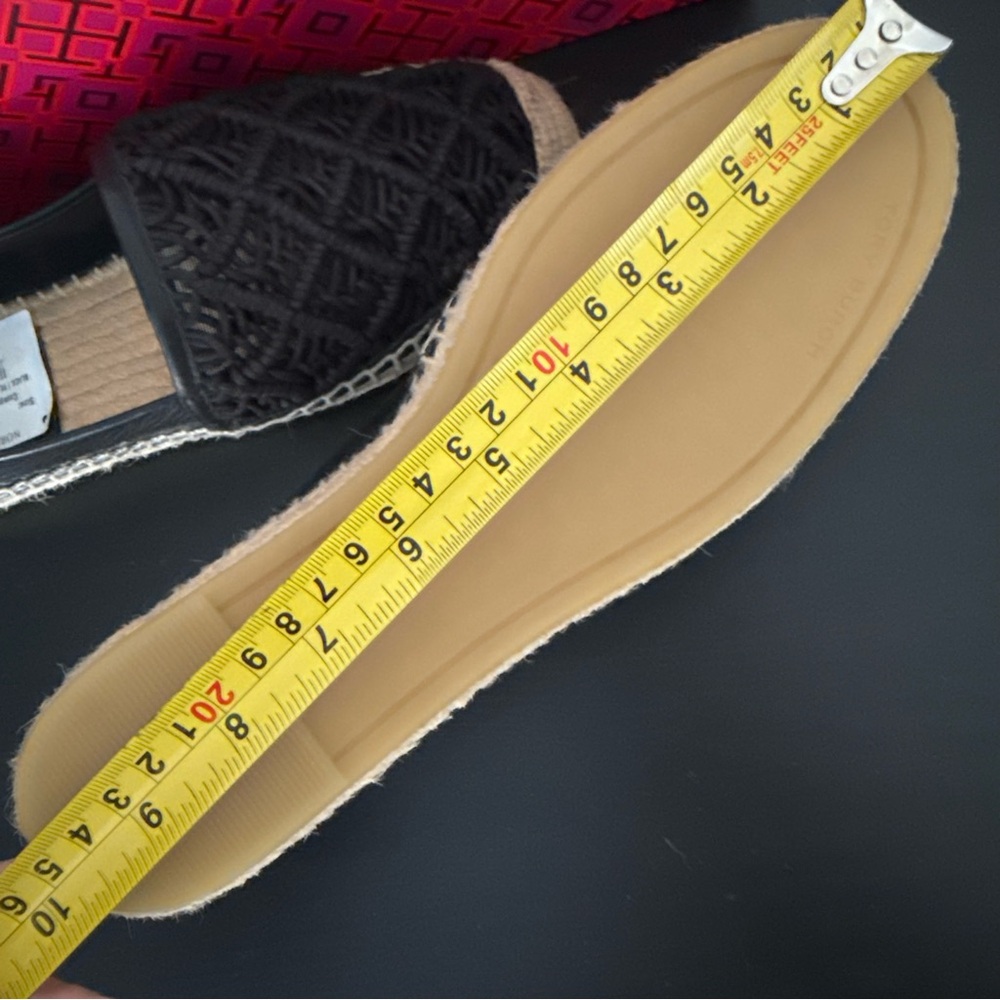 NEW Tory Burch Everly Black Leather Crochet Espadrille Flat Slio On - Picture 13 of 13